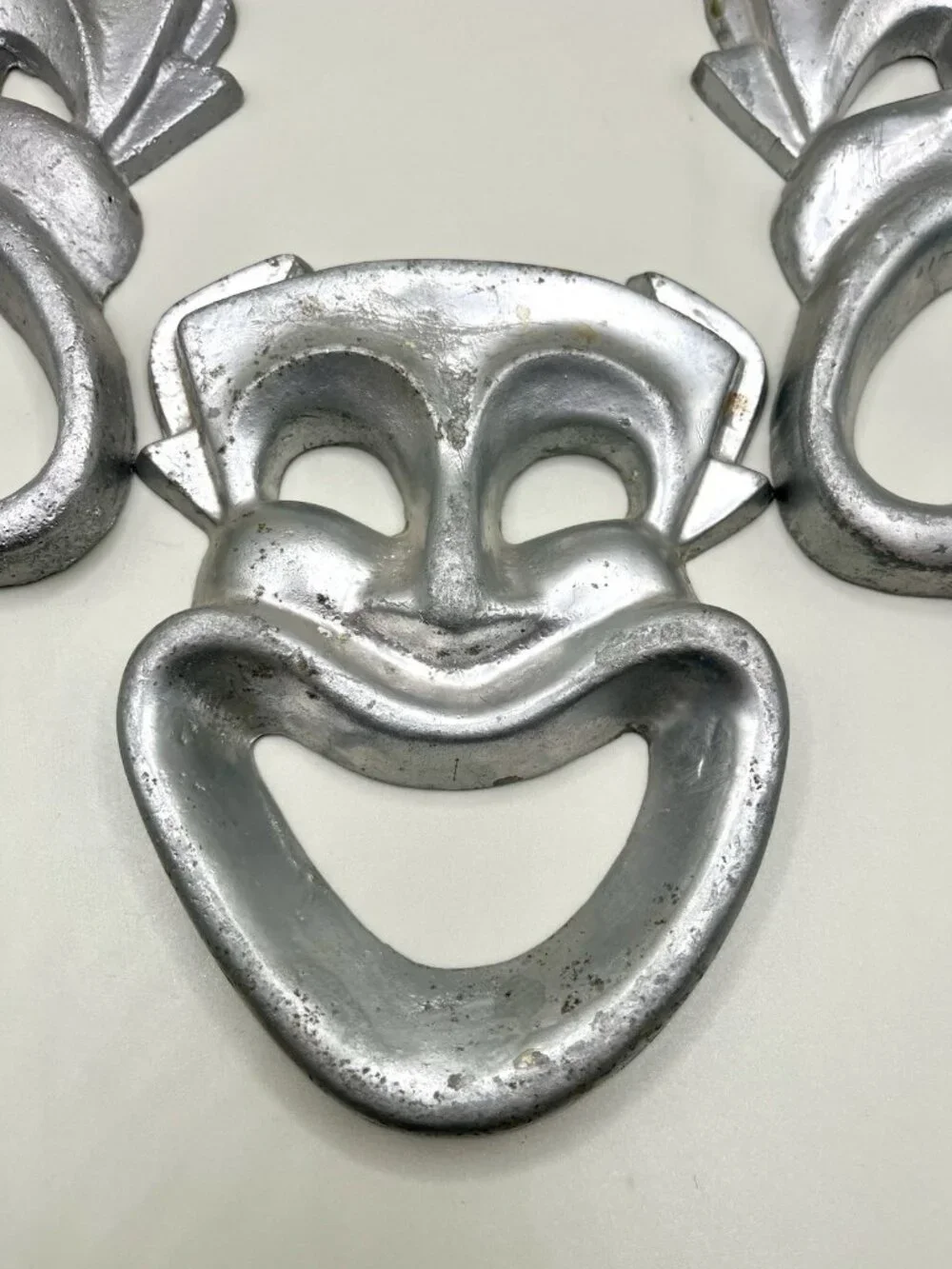 VTG Cast Aluminum Comedy Tragedy Theater Masks Mid Century Wall Decor Set MCM
